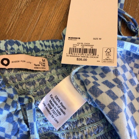 SO Juniors Blue Checked Floral Contrast Bandana Crop Tank Top Size Medium - Picture 5 of 5